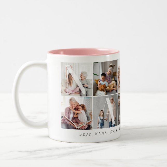 Beste Nana je, 10 Foto Grid-Geschenk für Oma Zweifarbige Tasse (Links)
