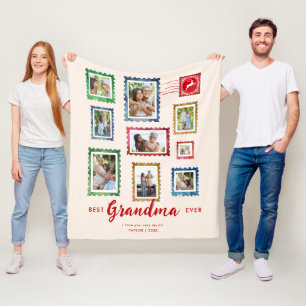 Beste Oma 9-Foto Vintage Stempel Beige Weihnachten Fleecedecke