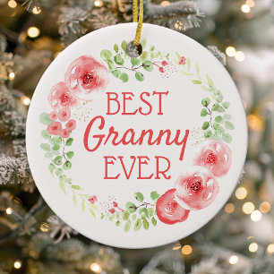 Beste Oma Aller Zeiten Aquarell-Blumenkranz Keramik Ornament