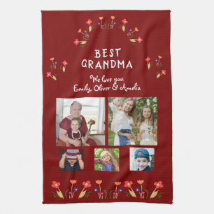 Beste Oma-Blume 5 Foto Collage Keepake Geschirrtuch