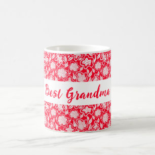 Beste Oma Cross Stitch Look Red White Floral Kaffeetasse
