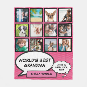 Beste Oma der Welt, Großmutter 12 Foto Pink Fleecedecke