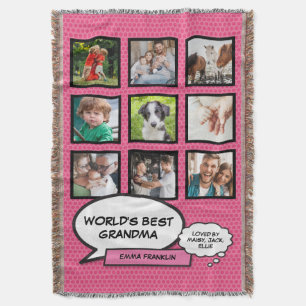 Beste Oma der Welt Lustiger Cooler Rosa Fotocollag Decke