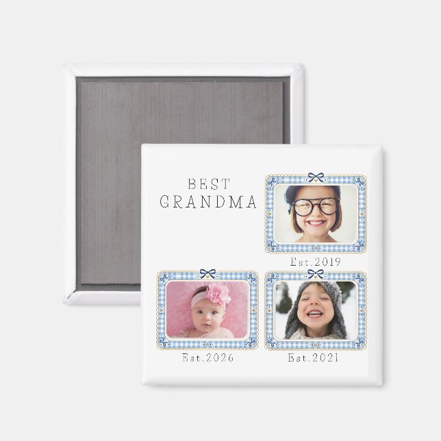 Beste Oma Est Benutzerdefiniertes Datum 3 Foto Cut Magnet (Vorderseite/Rückseite)