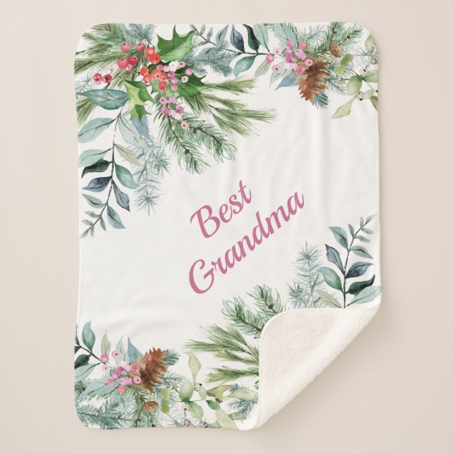 Beste Oma Evergreen Holries Pink Green Sherpadecke (Vorderseite)