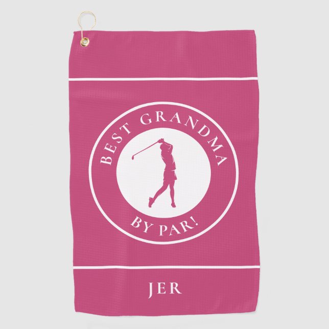 Beste Oma Golfer Mit Monogramm Sport Pro Rosa Golfhandtuch (Vorderseite)