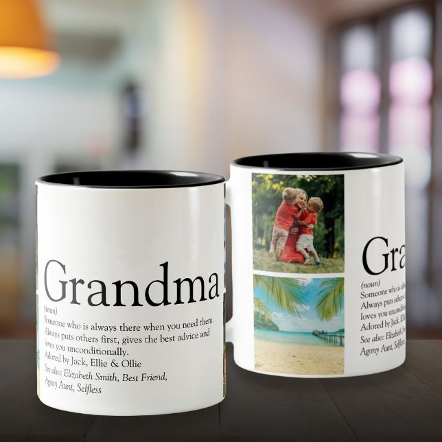 Beste Oma, Granny Definition 4 FotoCollage Zweifarbige Tasse (Best Grandma, Granny Definition 4 Photo Collage Two-Tone Coffee Mug)