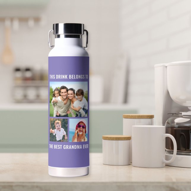 Beste Oma je 3 Foto Lila Trinkflasche (Von Creator hochgeladen)