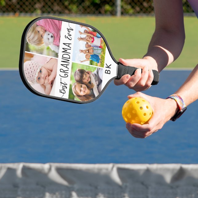 Beste Oma je 4-Foto Monogramm Farbe Pickleball Schläger (InSitu)