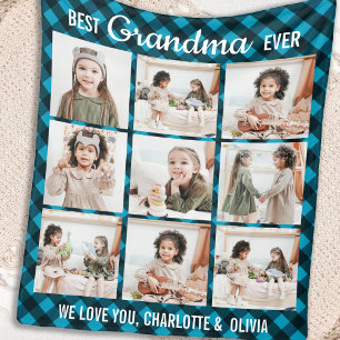 Beste Oma je 9 FotoCollage Kariert Fleecedecke