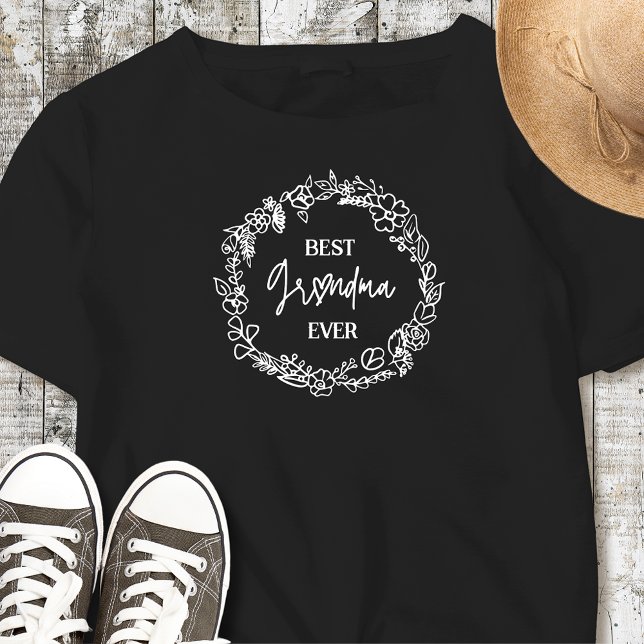 Beste Oma je Blume Wreath Black T - Shirt (Best Grandma Ever Flower Wreath Black T-Shirt Tri-Blend Shirt)