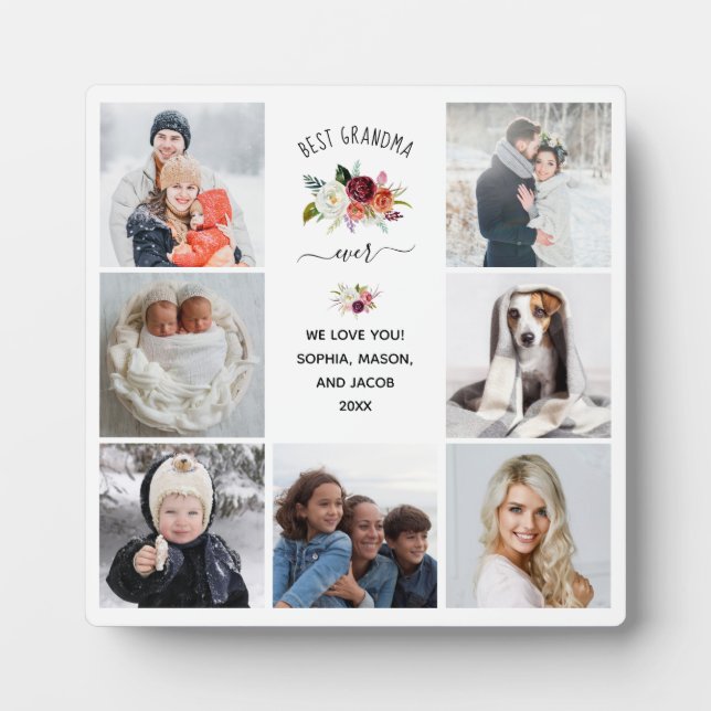 Beste Oma je Burgund Boho Floral Foto Grid Fotoplatte (Vorderseite)