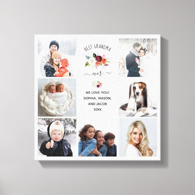 Beste Oma je | Burgundy Boho Floral Foto Leinwanddruck (Vorderseite)