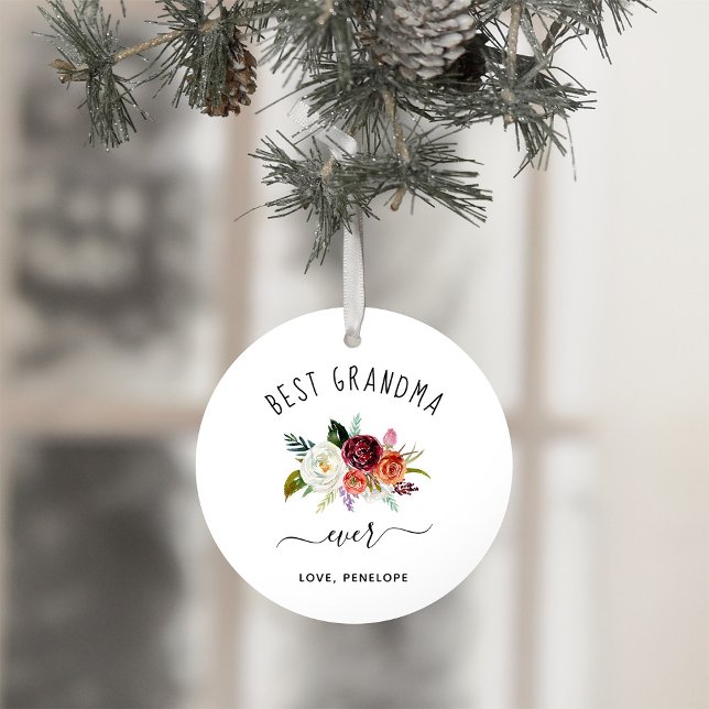 Beste Oma je | Burgundy Boho Floral Foto Ornament (A sweet and simple holiday ornament keepsake for your grandma)