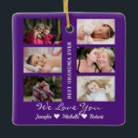 Beste Oma je Custom Fotos Großkinder Name Keramikornament<br><div class="desc">Dieses Ornament hat eine einfache Collage Vorlage,  wo Sie Ihre 6 Lieblings-Großmutter und Enkel-Bilder hochladen können. Dies ist das ideale Geschenk,  um Ihre Liebe für Ihre Oma zu zeigen. Sie können zu Weihnachten und zu jeder anderen Gelegenheit Geschenke,  um Ihre Liebe zu Ihrem Nana ausdrücken.</div>