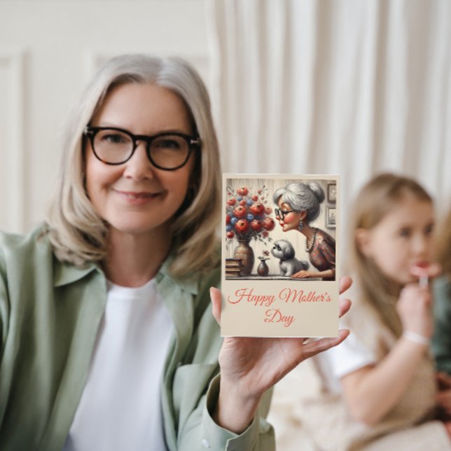 Beste Oma je Elegante Bouquet niedlicher Hund Karte (Von Creator hochgeladen)