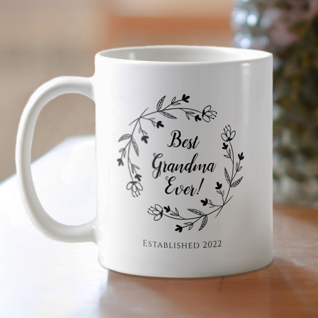 Beste Oma je Familie Blumenkraut Jahr Schwarz Kaffeetasse (Von Creator hochgeladen)