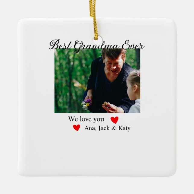 Beste Oma je Foto Collage wir Liebe Sie nennen Keramikornament (Vorderseite)