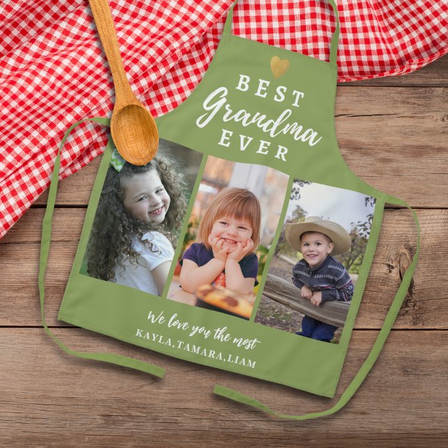 Beste Oma je Großkinder 3 Collage Green Schürze (Best Grandma Ever Grandkids 3 Photo Collage Green Apron)