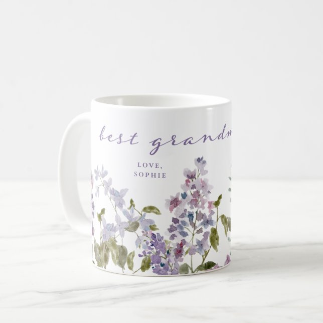Beste Oma je | Hübsche Lila Lilac-Blume Kaffeetasse (Vorderseite Links)