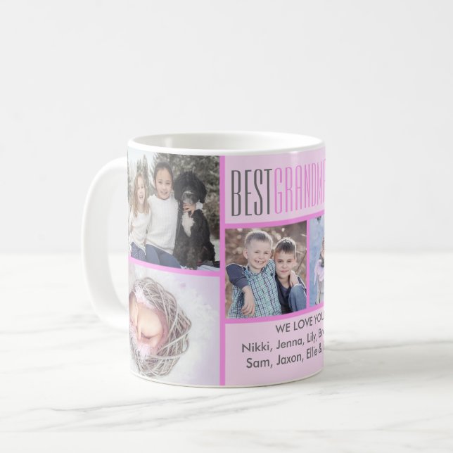 Beste Oma je | Pink Custom 5 Foto Collage Kaffeetasse (Vorderseite Links)
