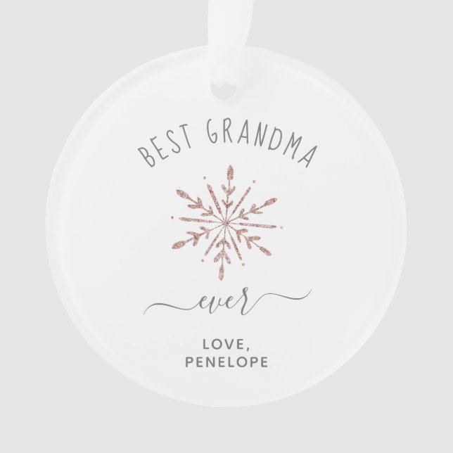 Beste Oma je | Rose Gold Snowflake und Foto Ornament (Vorderseite)