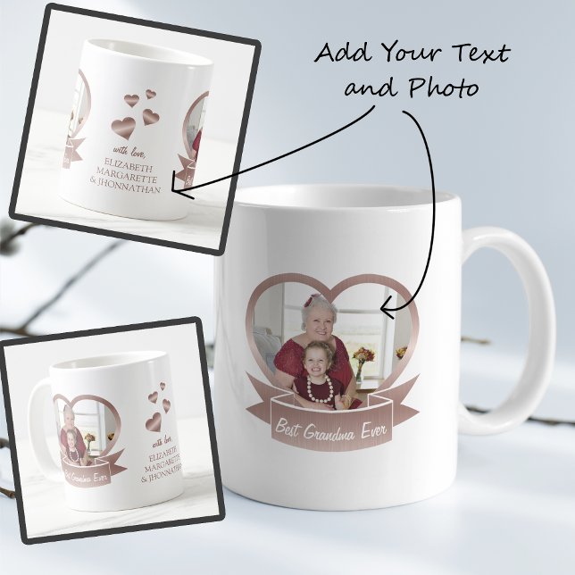 Beste Oma je Rose Goldenes Herz Foto und Namen Kaffeetasse (Von Creator hochgeladen)