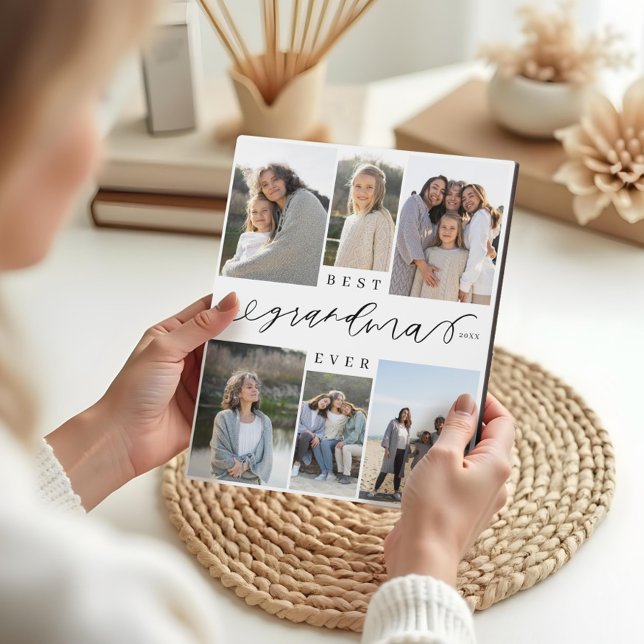 Beste Oma je Script Foto Collage Keepake Fotoplatte (Best Grandma Ever Script Photo Collage Keepsake Plaque)