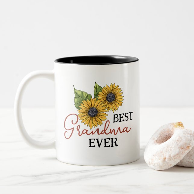 Beste Oma je Sonnenblume Personalisiert Zweifarbige Tasse (Mit Donut)