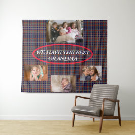 Beste Oma Lively Red Blue Kariert Tartan Backgroun Wandteppich