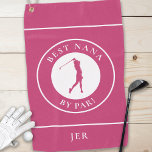Beste Oma Nana Golfer Monogram Sports Pro Rosa Golfhandtuch<br><div class="desc">Einzigartiges, individuelles Design mit einem Dame Golfer Silhouette Set in einer trendigen, rosa und weißen Form, umgeben von geschwungenen Texten "Best Nana By Par!" in knackigem, weißem Schriftart. Außerdem finden Sie eine moderne Vorlage für einen mit Monogramm Namen, Initialen oder benutzerdefinierten Text. Der Hintergrund ist massiv rosa. Wenn Sie Fragen...</div>