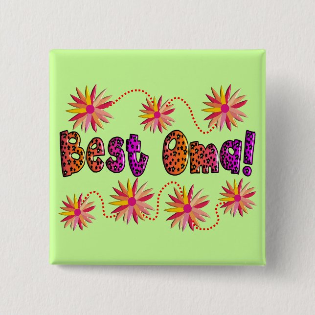 Beste OMA PINK ORANGE BLUME Button (Vorderseite)