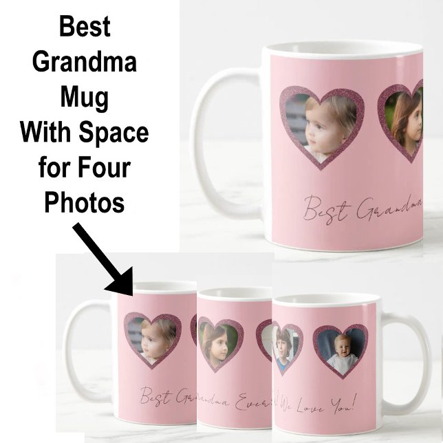 Beste Oma Rosa Herz Vier Kinder FotoCollage Kaffeetasse (Von Creator hochgeladen)