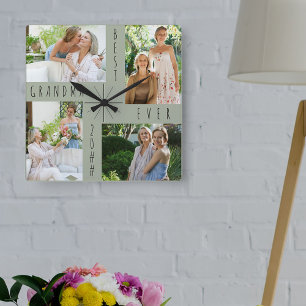 Beste Oma überhaupt 4 Foto-Collage Grün Quadratische Wanduhr