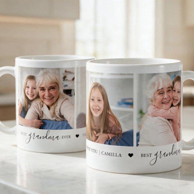 Beste Oma überhaupt Personalisierte Fotocollage Kaffeetasse (Personalize with 3 photos and name, choose size and mug style.)