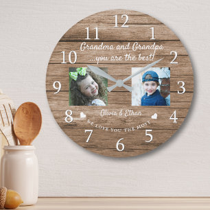 Beste Oma und Opa Enkelkinder 2 Foto Holz Große Wanduhr