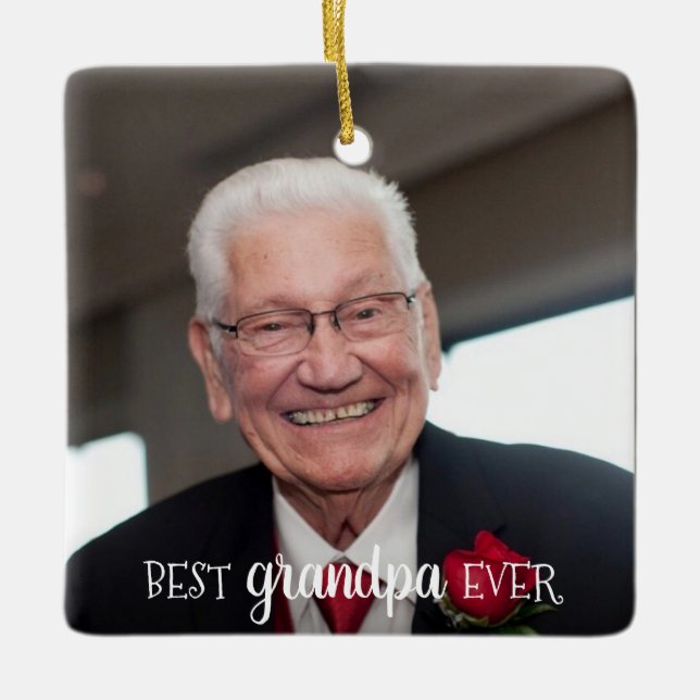 Beste Opa je 2-seitig 2-Foto Weihnachten Keramikornament (Vorderseite)