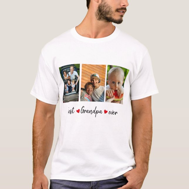 Beste Opa je 3 Foto kundenspezifisch T-Shirt (Vorderseite)