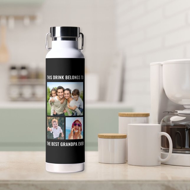 Beste Opa je 3 Foto Schwarz Trinkflasche (Von Creator hochgeladen)
