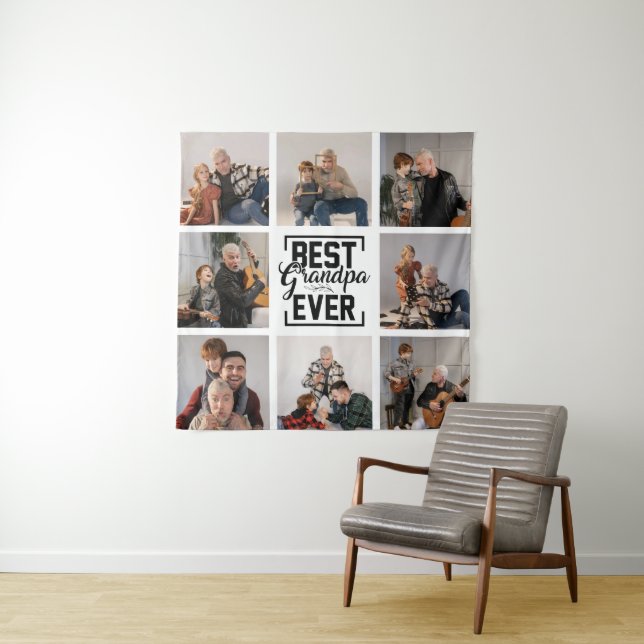 Beste Opa je 8 Foto Collage Tapestes Wandteppich (Beispiel)