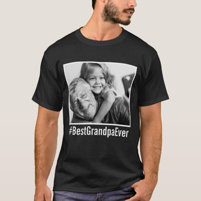 Beste Opa je benutzerdefiniertes Foto Black Hashta T-Shirt (Vorderseite)