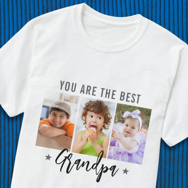 Beste Opa je Drei Foto individuelles Geschenk T-Shirt (Best Grandpa Ever Three Photo Custom Gift T-Shirt
)