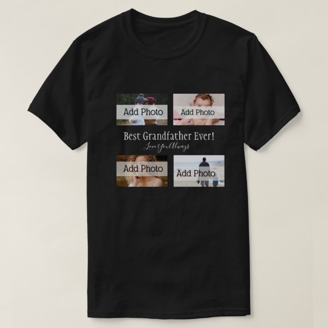 Beste Opa je Foto Collage Weißes Skript Schwarz T-Shirt (Design vorne)