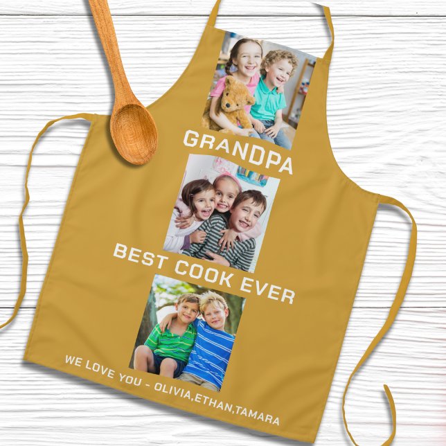 Beste Opa je Großkinder 3 Collage Gelb Schürze (Best Grandpa Ever Grandkids 3 Photo Collage Yellow Apron
)