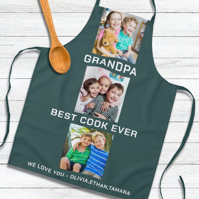 Beste Opa je Großkinder 3 Collage Green Schürze (Best Grandpa Ever Grandkids 3 Photo Collage Green Apron
)