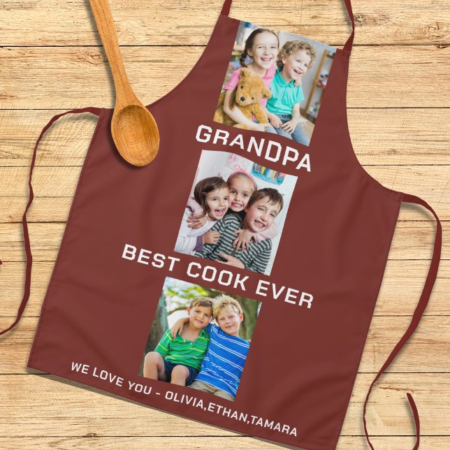 Beste Opa je Großkinder 3 Foto Collage Maroon Schürze (Best Grandpa Ever Grandkids 3 Photo Collage Maroon Apron
)