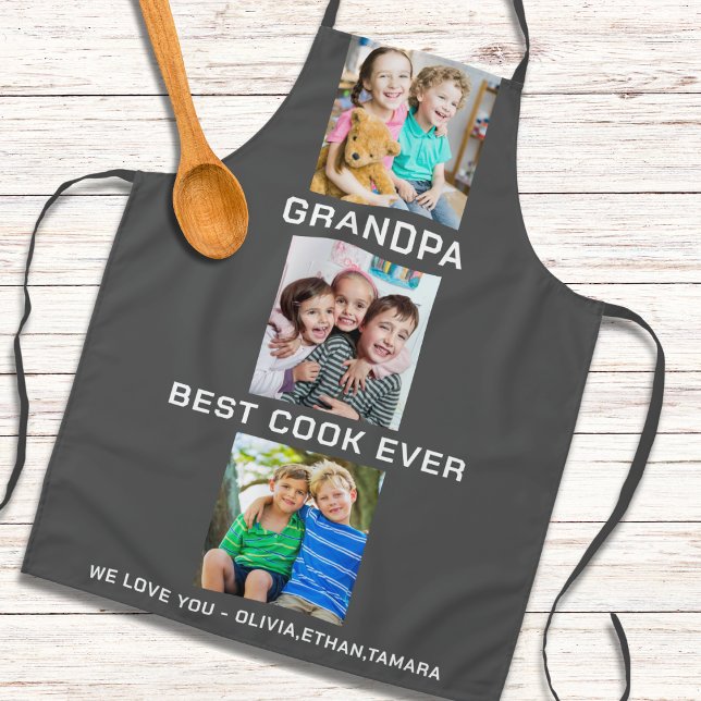 Beste Opa je Großkinder 3 FotoCollage Grau Schürze (Best Grandpa Ever Grandkids 3 Photo Collage Gray Apron
)