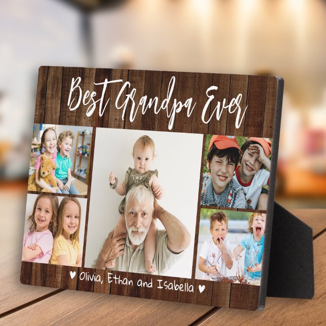 Beste Opa je Großkinder 5 Foto Rustikales Holz Fotoplatte (Best Grandpa Ever Grandkids 5 Photo Rustic Wood Plaque
)