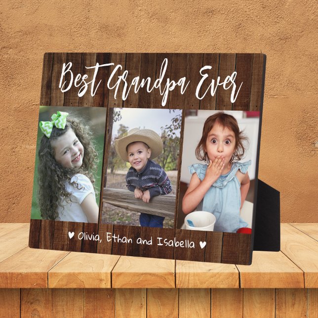 Beste Opa je Großkinder Holz 3 FotoCollage Fotoplatte (Best Grandpa Ever Grandkids Wood 3 Photo Collage Plaque)