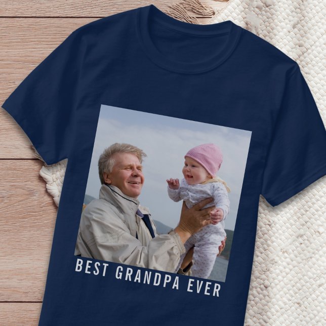 Beste Opa je Großvater und Baby Foto Navy T-Shirt (Best Grandpa Ever Grandfather & Baby Photo Navy T-Shirt
)